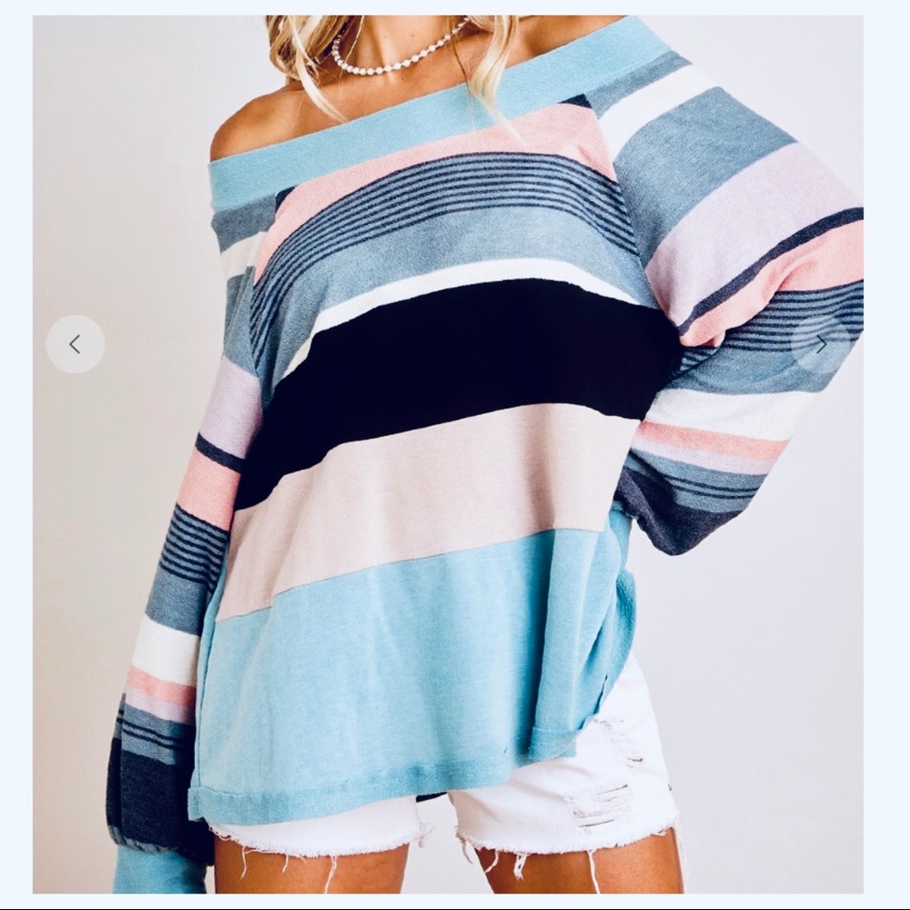 Striped color block off the shoulder top - Picture 2 of 6
